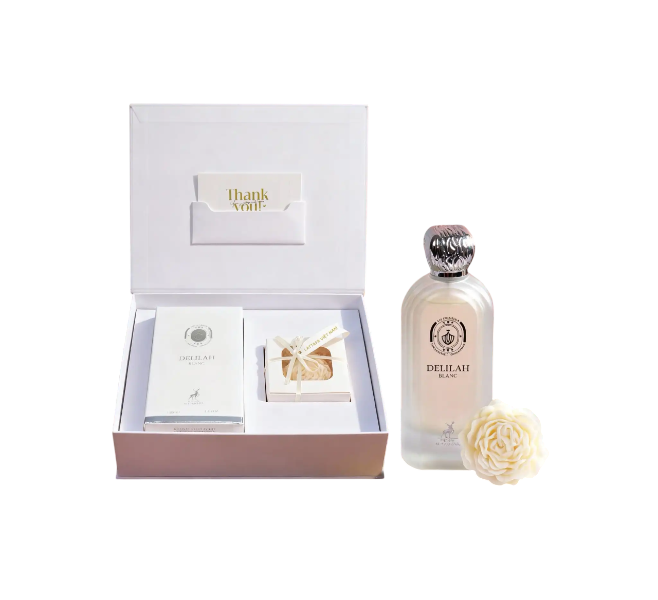 Set Lattafa Maison Alhambra Delilah Blanc EDP 100ml + Nến Thơm